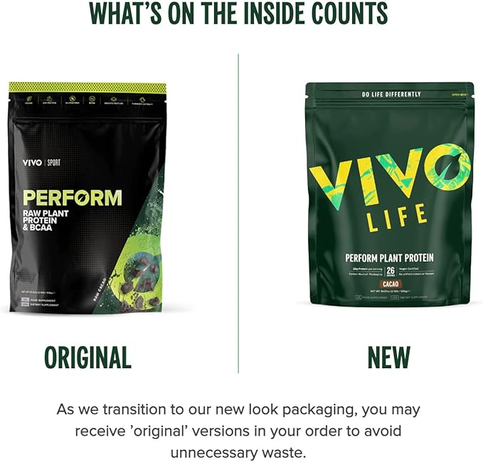 Vivo life Perform Plant Protein Powder - Strawberry & Vanilla, Vegan, 26 Servings - 2.17lb, BCAA Pea & Hemp Blend, Gluten & Soy Free