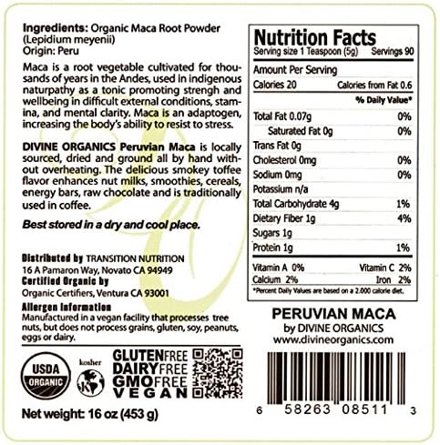 16oz Maca Powder - Certified Organic - Raw, Vegan, Anti-Oxidizing, Gluten Free - Yellow Peruvian Maca Root
