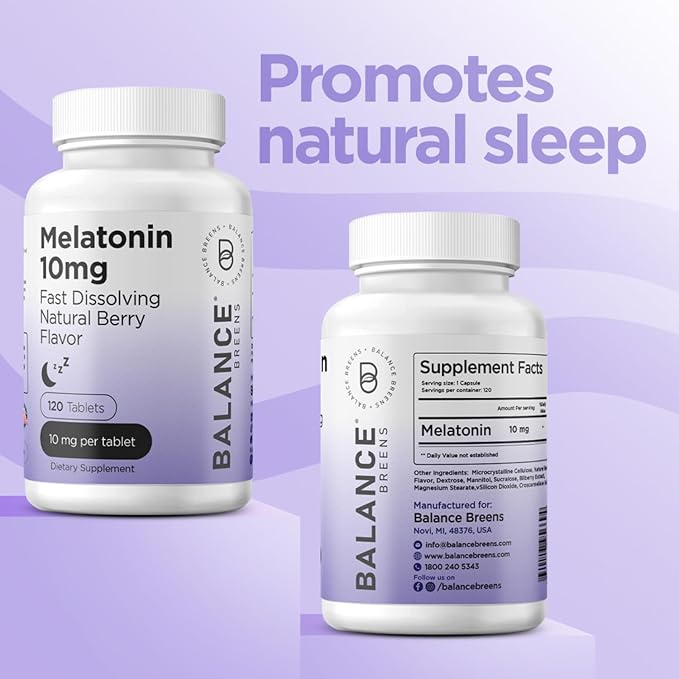 Balancebreens Melatonin 10mg Fast-Dissolve, 120 Tablets โ Natural Sleep Aid for Restful Nights, Drug-Free Support for Relaxation and Tranquility