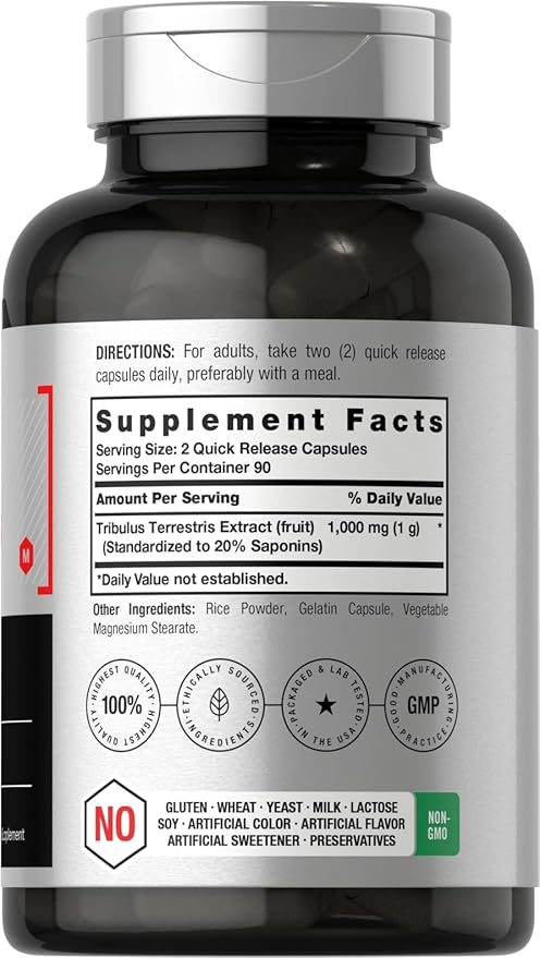 Horbaach Tribulus Terrestris for Men | 1000mg | 180 Capsules | Extract Supplement | Non-GMO and Gluten Free