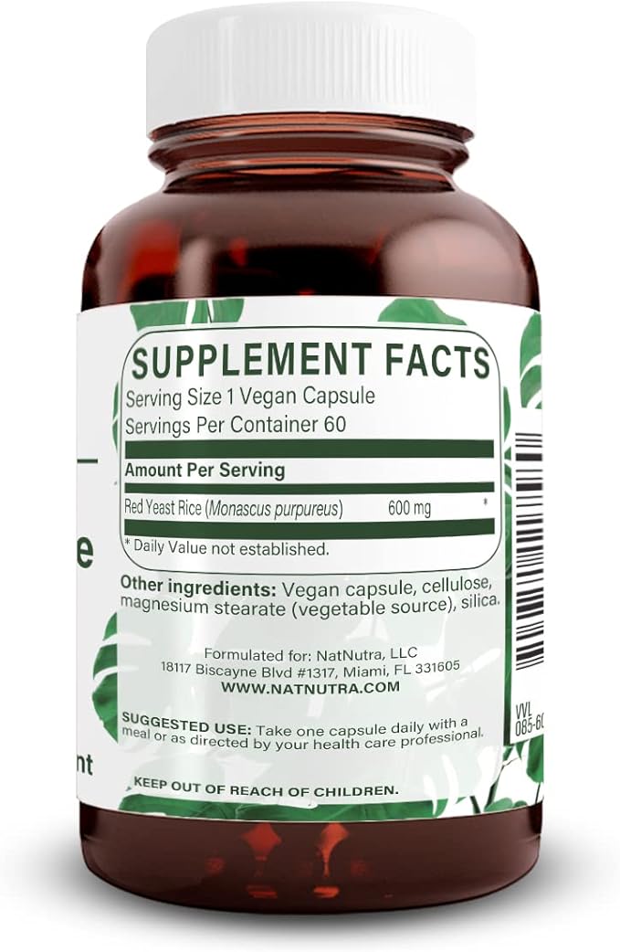 Natural Nutra Red Yeast Rice Extract, Cardiovascular Support, Helps Enhance Immunity, Helps Maintain Body Fats & Heart Health, Improve Digestion, Gluten Free Supplements, 600 mg 60 Capsules (3 Pack)