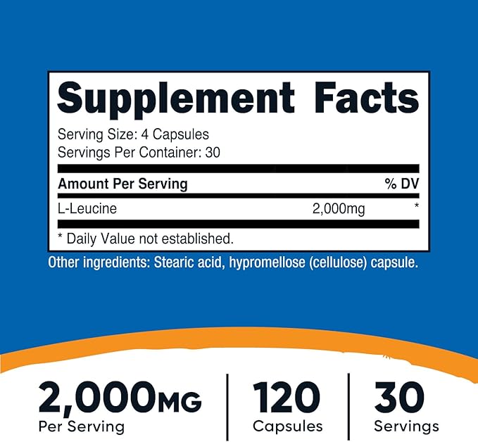 Nutricost L-Leucine 2,000mg, 120 Vegetarian Capsules, Non-GMO, Gluten Free, 30 Servings