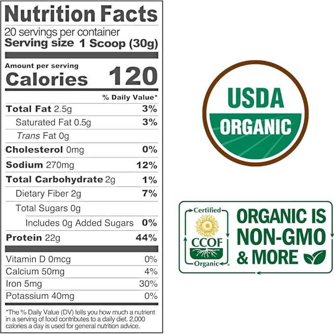 100% Organic Pure Plant Protein Powder | USDA Certified | Organic Protein Powder | Vegan | Non-GMO | Sugar, Soy, Dairy, & Gluten Free | 20 Servings - Vanilla Bean