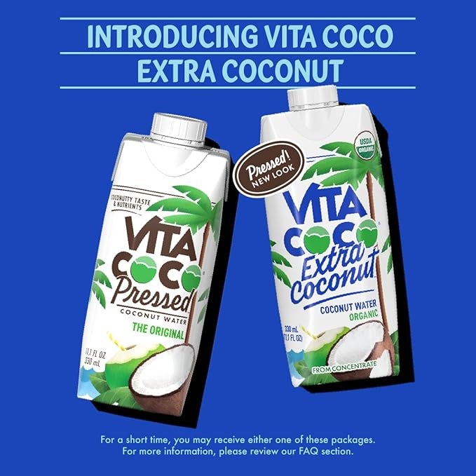 Vita Coco Organic Coconut Water, Extra Coconut | More "Coconutty" Flavor | Natural Electrolytes | Vital Nutrients | 11.1 Fl Oz (Pack of 12)