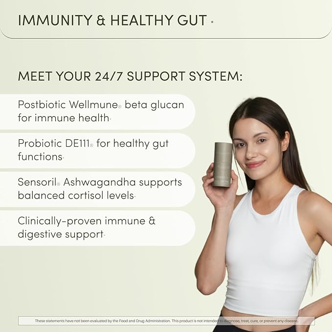 Defend Immune & Gut Support – Spore Probiotic DE111®, Beta Glucan, Ashwagandha – Cortisol Balance, Bloating & Stress Relief – 60 Capsules