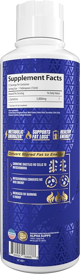 L-Carnitine 3000 mg Liquid | Stimulant-Free Amino Acid | 31 Servings (Sour Gummy Worms)