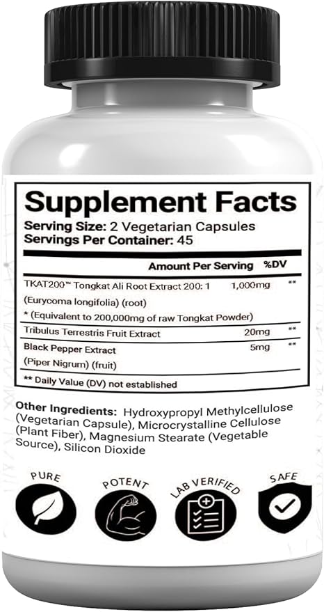 Research Labs Longjack Tongkat Ali Extract Capsules 200x Strength | 200,000 mg | Strength, Drive, Performance & Muscle Mass