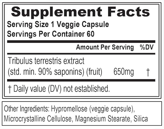 Invigorating Pure Tribulus Terrestris for Men - Performance Maximizing Testosterone Booster Tribulus Terrestris Supplement with 90% Saponins - Plant Based Stamina Strength and Energy Pills for Men