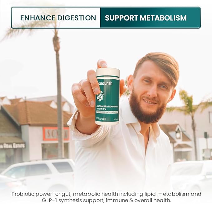 UpNourish Probiotics for GLP-1 Support, 5 Billion TFU Akkermansia Muciniphila for Digestive Health, Leaky Gut, Immunity and Metabolic Health, Prebiotics and Probiotics for Women and Men, 60 Capsules