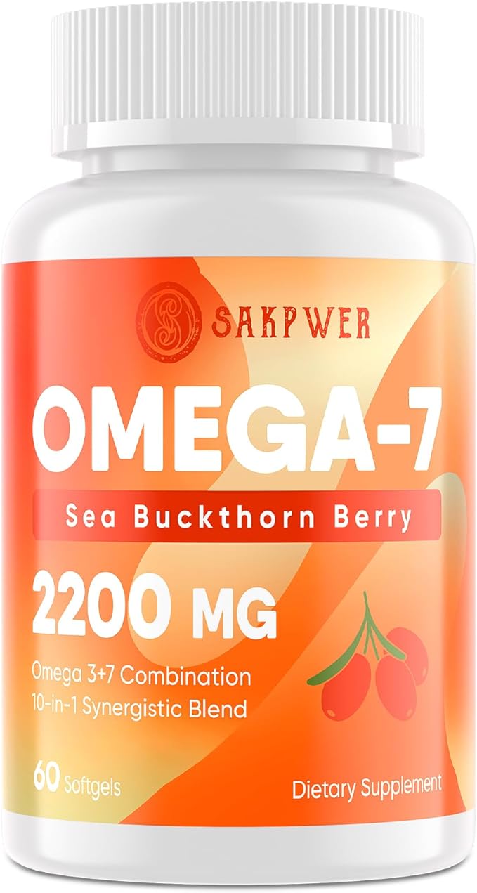 Omega-7 Sea Buckthorn Oil - with Omega-3 EPA/DHA Fish Oil, Cinnamomum, Fenugreek, ALA, Green Tea, Cayenne Pepper, Turmeric, Resveratrol, Black Pepper - Gluten-Free, 60 Softgels