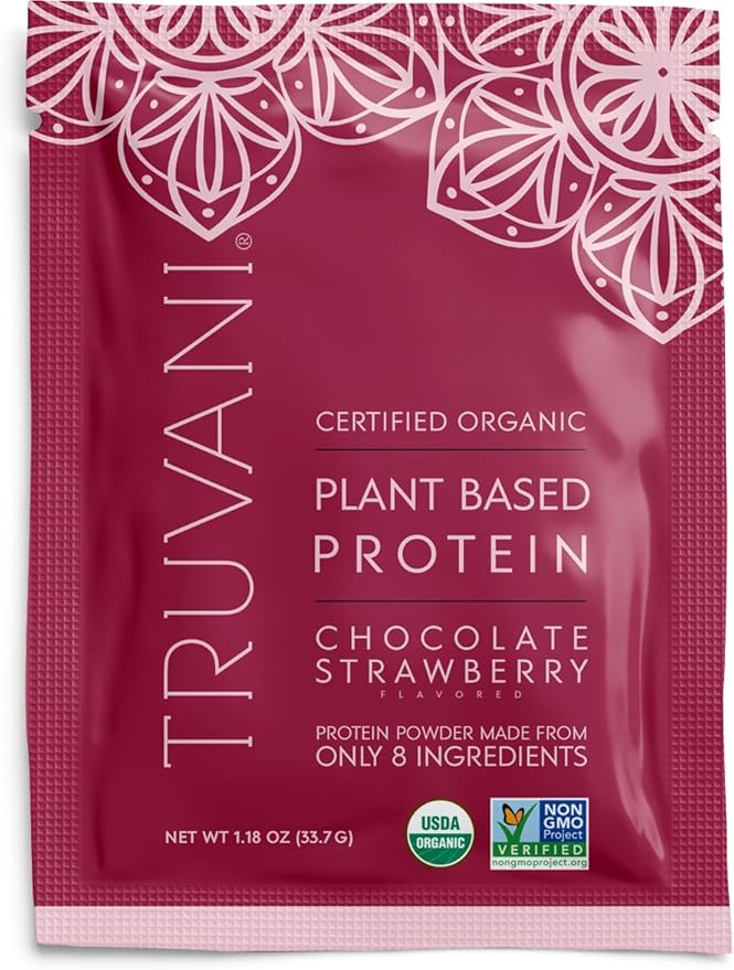 Truvani Vegan Pea Protein Powder | Chocolate Strawberry | 20g Organic Plant Based Protein | 1 Serving | Keto | Gluten & Dairy Free | Low Carb | No Added Sugar