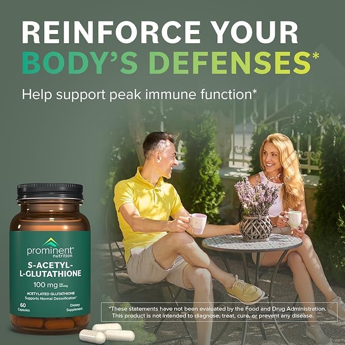 Prominent Nutrition S-Acetyl L-Glutathione Supplement - Clinically Researched Emothion Acetylated Glutathione for Normal Liver Detoxification Support & Optimal Antioxidant Effect, 60 Vegan Capsules