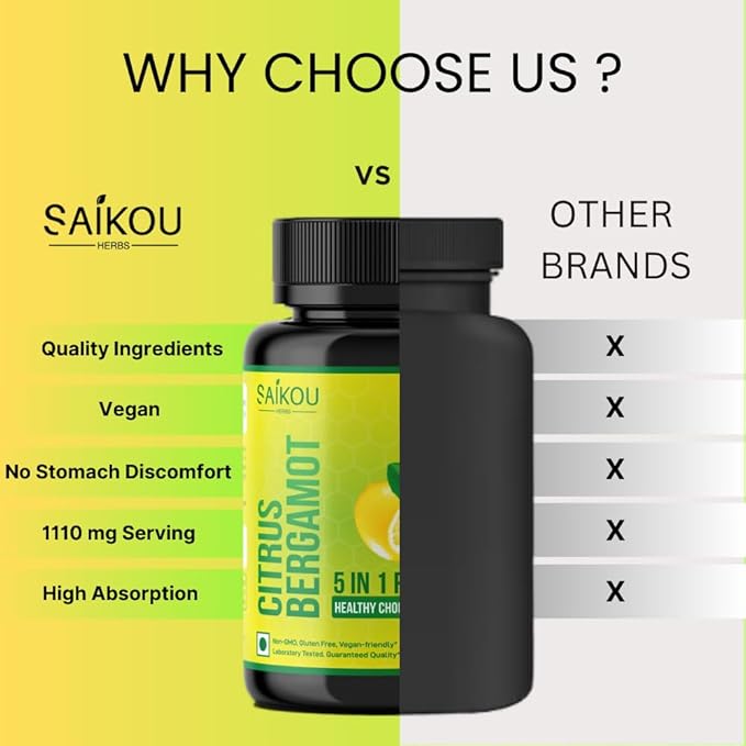Citrus Bergamot 1110mg - 25:1 Extract - High Potency Supplement with Black Choke Berry, Niacin, Olive Leaf & Black Pepper Extract - Vegan - 60 Capsules