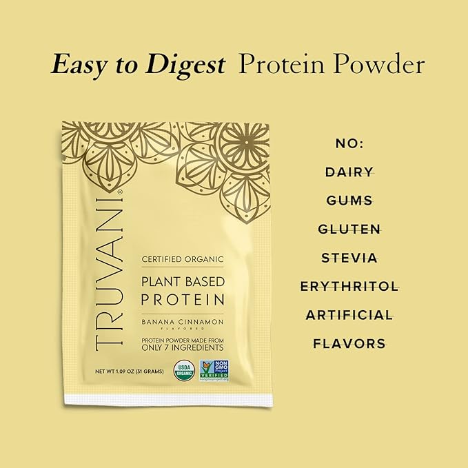 Truvani Vegan Pea Protein Powder | Banana Cinnamon | 20g Organic Plant Based Protein | 1 Serving | Keto | Gluten & Dairy Free | Low Carb | No Added Sugar
