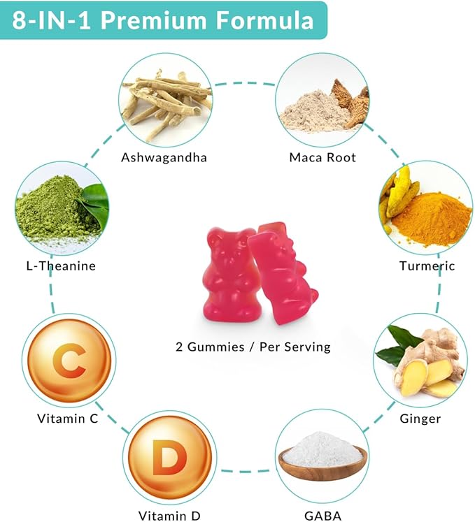 Ashwagandha Gummies with Vitamin D for Women & Men, Ashwagandha Gummy with Maca Root Powder | Organic Ashwa Gummies for Boost Energy