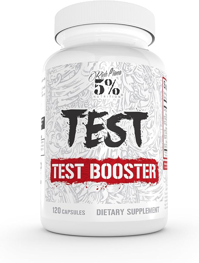 5% Nutrition Rich Piana Test | Natural Testosterone Booster for Men | Muscle Builder, Male Vitality, Energy & Stamina | Tongkat Ali (Longjack), Shilajit, Fenugreek, DIM, Boron | 120 Capsules