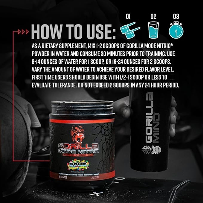 Gorilla Mode Nitric Upgraded Stimulant Free Pre-Workout – Best Tasting and Most Effective Stimulant Free Pre-Workout/Massive Pumps · Vasodilation · Power / 780 Grams (BlackBerry Lemonade)