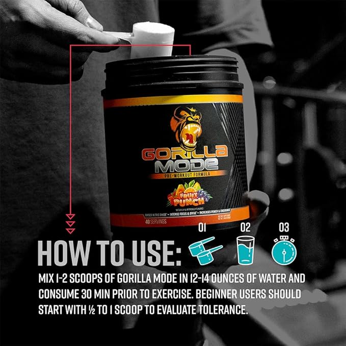 Gorilla Mind Pre Workout - Massive Pumps Laser Focus Energy Power - L-Citrulline, Creatine, L-Tyrosine, Betaine, Hydroprime, Alpha-GPC, 400mg Caffeine, Huperzine A - 800g (Watermelon)