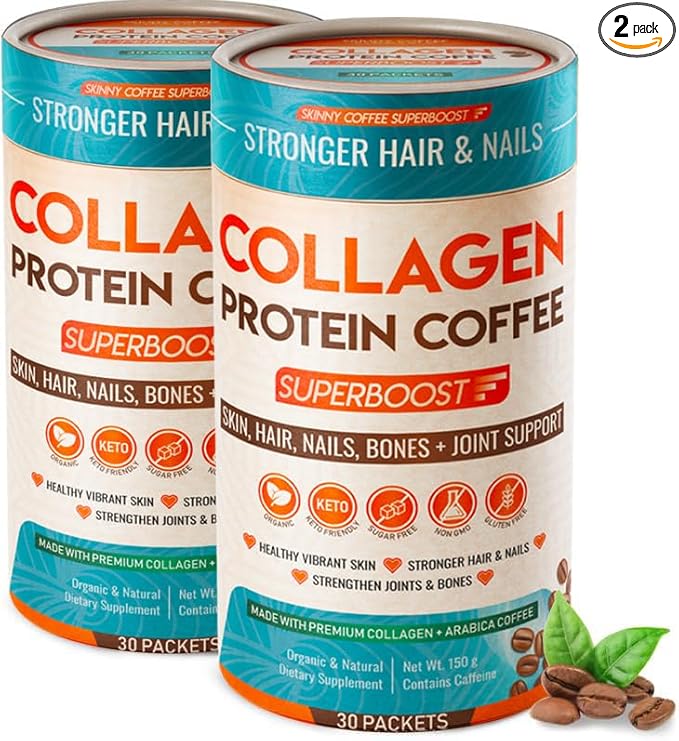 Collagen Protein Peptides Powder – Organic Protein Coffee for Men & Women, Promotes Glowing Skin, Lose Weight, Hair, Nails, Bone & Joint, Muscles, Superboost Supplement