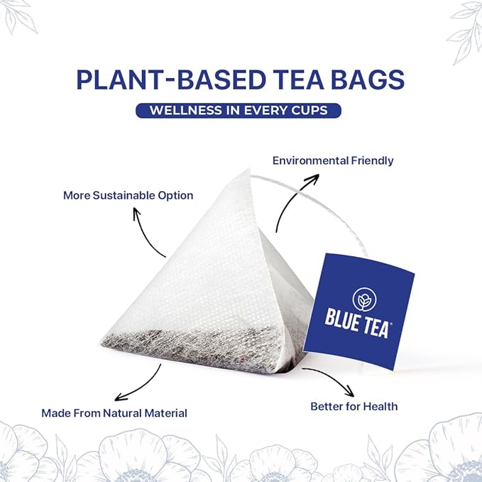 BLUE TEA - Butterfly Pea Flower Tea - Ashwagandha - 15 Count - Pyramid Plant Based Tea Bag | ANTIOXIDANT RICH | Caffeine Free - Flower Based - Detox Tea - Non-GMO | Reusable Tin Pack