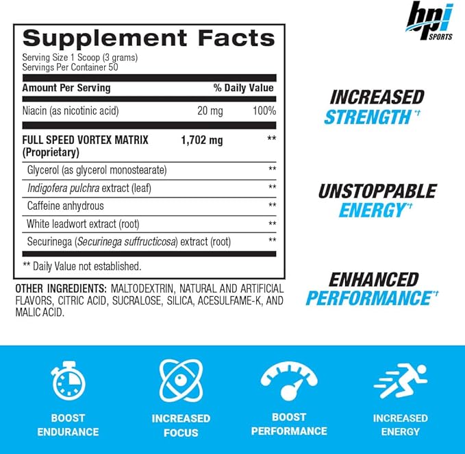 BPI Sports 1.M.R Vortex Pre Workout Powder – Fruit Punch Flavor – 50 Servings – High Stim Preworkout for Men & Women with Glycerol, Caffeine, Niacin, and Herbal Extracts – Energy, Focus & Endurance