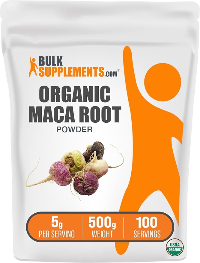 BulkSupplements.com Organic Maca Powder - Maca Supplement, Maca Root Powder - Superfood, Maca Powder Organic - Gluten Free, 5000mg per Serving, 500g (1.1 lbs) (Pack of 1)