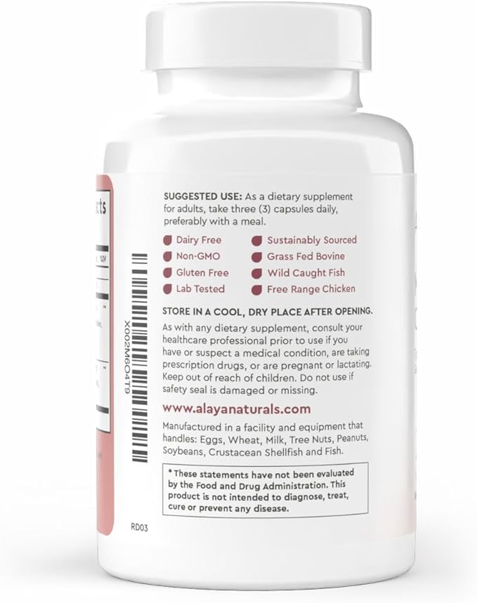 Alaya Naturals Hydrolyzed Multi Collagen Peptides Protein Capsules - Type I, II, III, V, X Grass-Fed Bovine, Chicken, Marine Collagen Supplement with MSM + GC (Capsules - 120 Count)