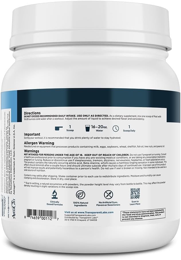 Transparent Labs Post - Post-Workout Recovery Muscle Builder with L-Glutamine, Beta-Alanine and BetaPure Betaine Anhydrous for Muscle Recovery and Muscle Building - 30 Servings, Black Cherry