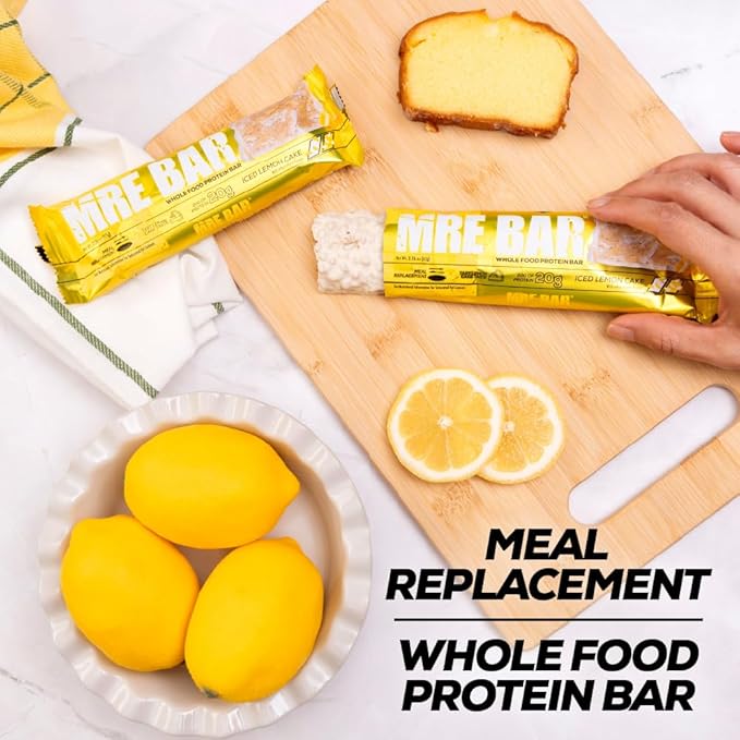 REDCON1 MRE Protein Bar, Iced Lemon Cake - 20g of Whole Food Protein + MCT Oil - Easily Digestible, Macro Balanced Low Sugar Meal Replacement Bar (12 Bars)