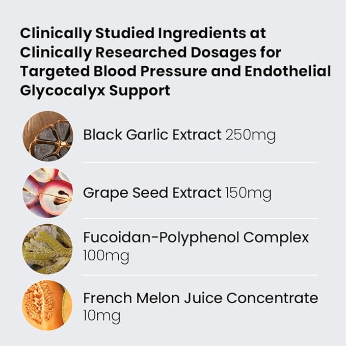 HumanN glyNOcalyx Tablets - Endothelial Glycocalyx, Circulation & Nitric Oxide Support – Black Garlic, Grape Seed Extract, Fucoidan-Polyphenol Complex – 30 Count