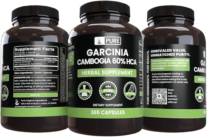 PURE ORIGINAL INGREDIENTS Garcinia Cambogia, No Magnesium or Rice Fillers, Always Pure, Lab Verified (365 Count)