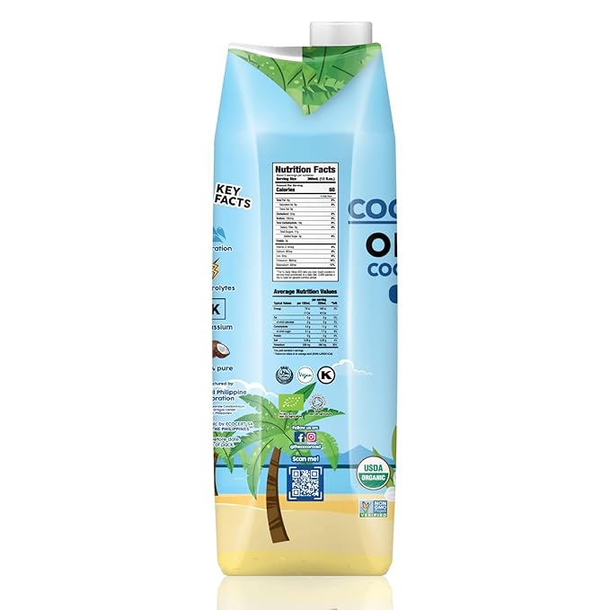 Coco Road Organic & Fair Trade Coconut Water 1L 6 Pack (Pack of 6)