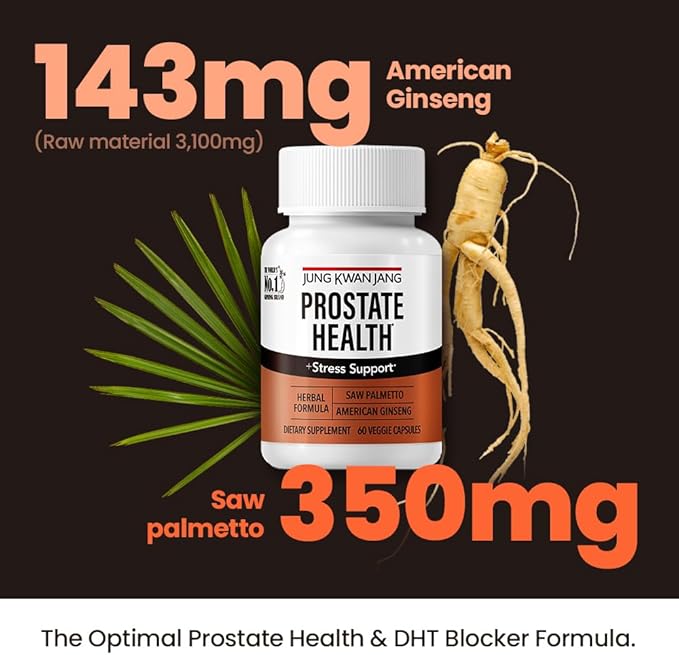 JungKwanJang Prostate Health with Saw Palmetto and American Ginseng for Prostate, Stamina, Hair Loss Support, dht Blocker, All-Natural Supplement for Men & Women