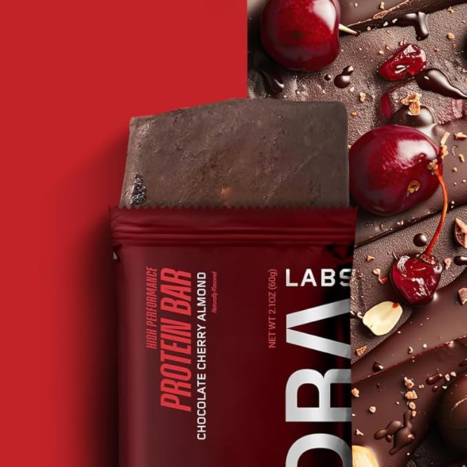 ADDRA Protein Bars - Vegan, Gluten-Free, High-Protein Muscle Recovery Bar for Runners, 17g Protein + 1.5g BCAA Leucine, Low Sugar, Plant-Based Chocolate Cherry Almond Flavor, 12-Pack