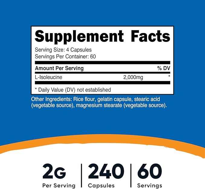 Nutricost L-Isoleucine 2000mg Per Serving, 240 Capsules Per Bottle (3 Bottles)