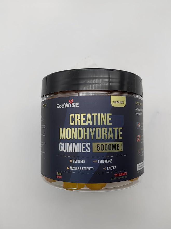 Creatine Monohydrate Gummies 5000 mg, Mango Flavor, 120 Sugar-Free Vegan Chews, Creatine Supplement for Daily Routine