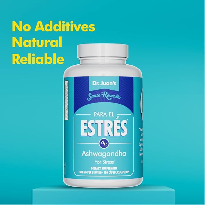 Santo Remedio Ashwagandha, Stress Support, Dietary Supplement, 1000 mg Per Serving, 180 Capsules, No Artificial Flavors, No Artificial Colors, Sugar & Sodium Free, Vegetarian