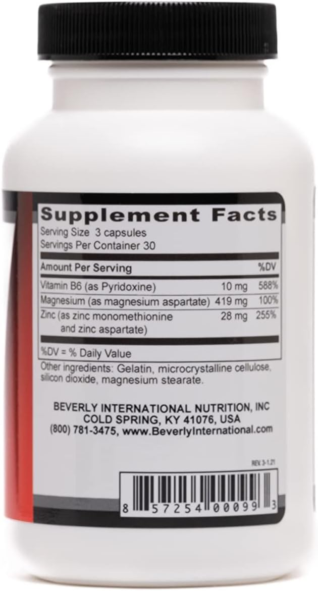 Beverly International ZMA 2000, 90 Capsules. BI’s Formulation is Designed to Improve Muscle Strength, Endurance, Immune System Support and Recovery Post Training. Zinc Magnesium Aspartate + Vitamin B6