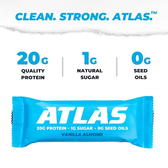 Atlas Protein Bar, 20g Protein, 1g Sugar, Clean Ingredients, Gluten Free (Whey Variety, 12 Count (Pack of 2))
