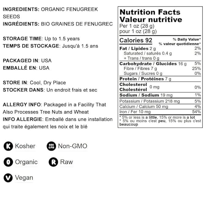 Food to Live - Organic Fenugreek Powder, 8 Ounces - Non-GMO, Raw, Ground Methi Seeds, Pure, Kosher, Vegan Superfood, Bulk, Great for Cooking, Drinks and Smoothies