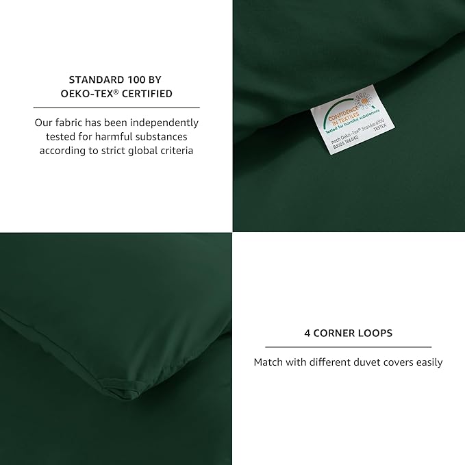 CozyLux Dark Emerald Green Comforter Set Queen Size, 3 Pieces Solid Breathable Quilted Boho Style Forest Bedding Sets, Luxury Fluffy Soft Microfiber Comforter All Season(1 Comforter & 2 Pillowcases)