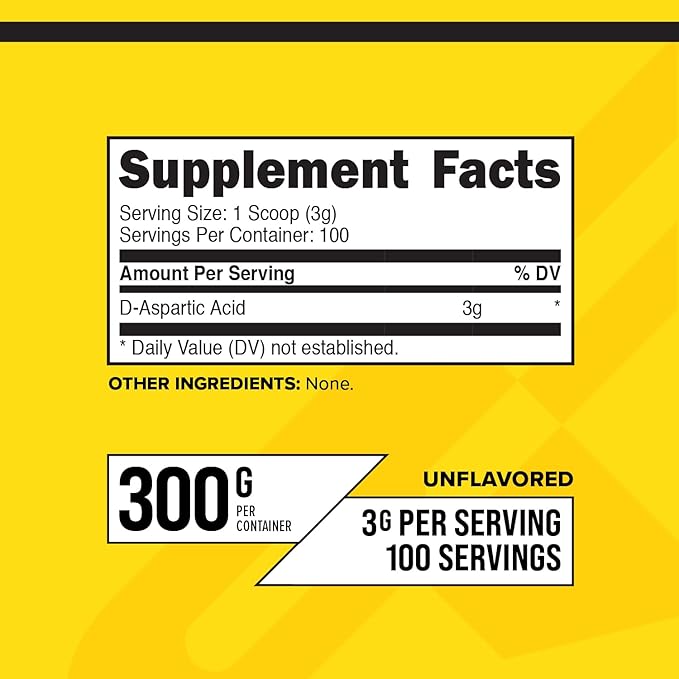 Primaforce D-Aspartic Acid 300 Grams (100 Servings), Unflavored, Vegetarian, Non-GMO