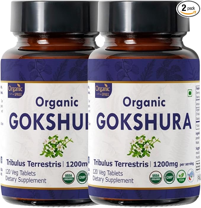 GOKSHURA 120 Tablets | Tribulus Terrestris (Gokshura) | USDA Organic Certified| Supports Immunity and Strength | Organic and Natural 120tab - Pack of 2