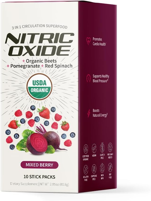 Snap Supplements USDA Organic Beet Root Powder, 3-in-1 Nitric Oxide Supplement, Support Healthy Blood Pressure and Blood Circulation, 250g (10 Stick Packs, Original Berry)