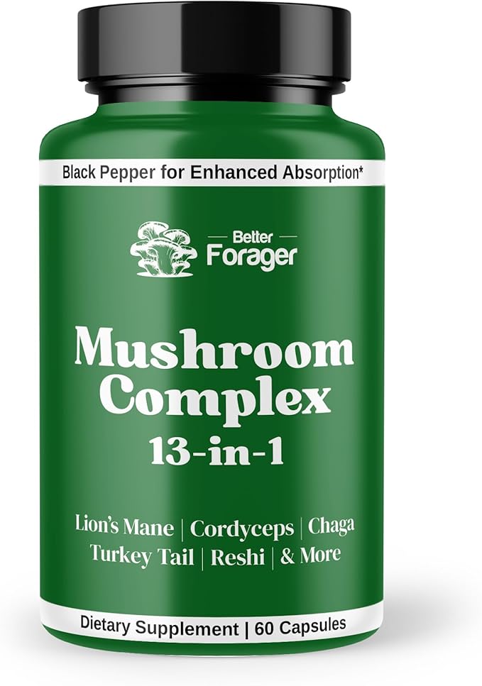 Mushroom Complex Capsules, 13-in-1 Mushroom Supplement, Lion's Mane, Reishi, Cordyceps, & More, Promotes Focus, Clarity, & Memory, Extract Supplement, 1 Month Supply, 60 Count