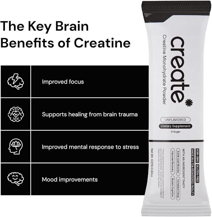 Create Single Serve Creatine Monohydrate Powder – 5g Creapure Creatine | Redefining Strength, Energy & Recovery | Sugar-Free, Vegan, Non-GMO | Unflavored, Lightly Sweetened, 0 Calories | 30 Packets