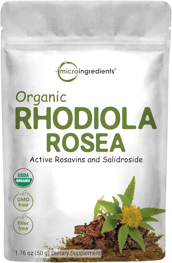 Micro Ingredients Organic Rhodiola Rosea Root Extract, 50g Powder | Adaptogenic Herb Based Supplement with Active Rosavins & Salidrosides | Supports Energy & Relaxation | No GMOs, Filler Free