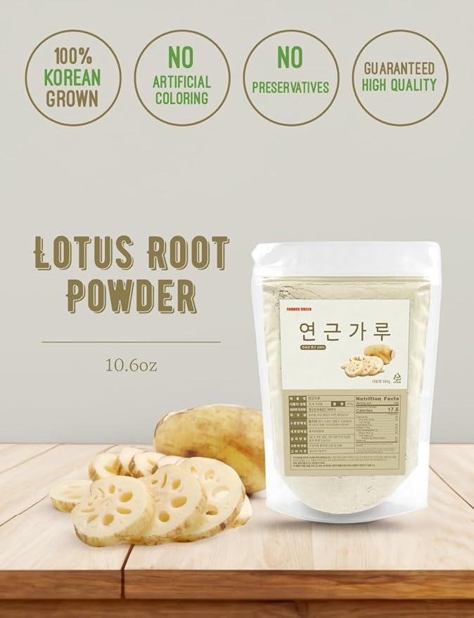 Korean Lotus Root Powder Contains Amino Acid Vitamin B, C Arginine Mucin for Baking & Drinks 300g