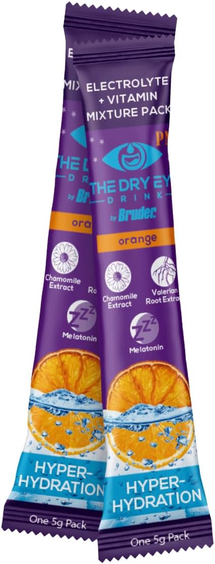 l Ultimate Hydration for Dry Eyes l Sugar-Free Electrolyte Powder Packets l Blended with Vitamins, Green Tea, Turmeric, Taurine, and DHA l 5g x 20 Packets (Orange PM)