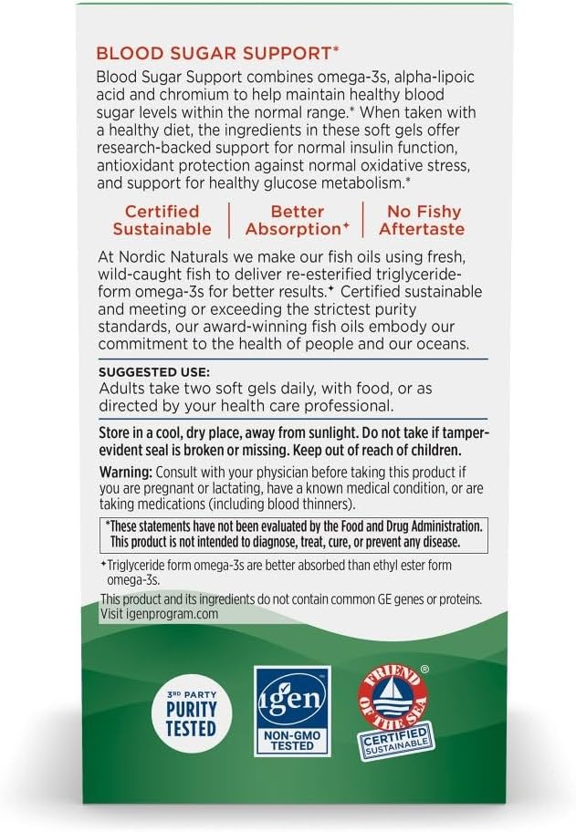 Nordic Naturals Omega Blood Sugar, Lemon - 60 Soft Gels - 896 mg Omega-3 + Alpha-Lipoic Acid & Chromium - Metabolism - Non-GMO - 30 Servings